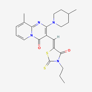 molecular formula C22H26N4O2S2 B11630487 9-methyl-2-(4-methyl-1-piperidinyl)-3-[(Z)-(4-oxo-3-propyl-2-thioxo-1,3-thiazolidin-5-ylidene)methyl]-4H-pyrido[1,2-a]pyrimidin-4-one 