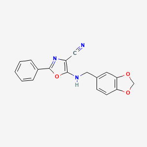 molecular formula C18H13N3O3 B11630550 5-[(1,3-Benzodioxol-5-ylmethyl)amino]-2-phenyl-1,3-oxazole-4-carbonitrile 