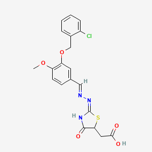 {(2E)-2-[(2E)-{3-[(2-chlorobenzyl)oxy]-4-methoxybenzylidene}hydrazinylidene]-4-oxo-1,3-thiazolidin-5-yl}acetic acid