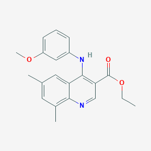 molecular formula C21H22N2O3 B11630695 Ethyl 4-[(3-methoxyphenyl)amino]-6,8-dimethylquinoline-3-carboxylate 