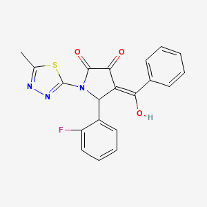 molecular formula C20H14FN3O3S B11630761 (4E)-5-(2-fluorophenyl)-4-[hydroxy(phenyl)methylidene]-1-(5-methyl-1,3,4-thiadiazol-2-yl)pyrrolidine-2,3-dione 