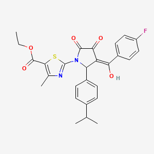 molecular formula C27H25FN2O5S B11630796 ethyl 2-{(3E)-3-[(4-fluorophenyl)(hydroxy)methylidene]-4,5-dioxo-2-[4-(propan-2-yl)phenyl]pyrrolidin-1-yl}-4-methyl-1,3-thiazole-5-carboxylate 