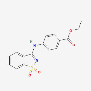 molecular formula C16H14N2O4S B11630878 Ethyl 4-[(1,1-dioxido-1,2-benzothiazol-3-yl)amino]benzoate 