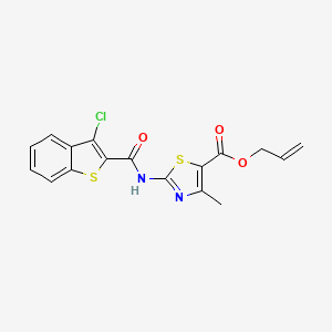 molecular formula C17H13ClN2O3S2 B11630933 Prop-2-en-1-yl 2-{[(3-chloro-1-benzothiophen-2-yl)carbonyl]amino}-4-methyl-1,3-thiazole-5-carboxylate 