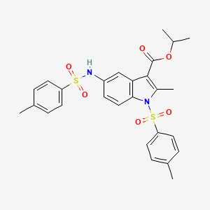 molecular formula C27H28N2O6S2 B11631010 propan-2-yl 2-methyl-1-[(4-methylphenyl)sulfonyl]-5-{[(4-methylphenyl)sulfonyl]amino}-1H-indole-3-carboxylate 