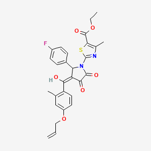 molecular formula C28H25FN2O6S B11631041 ethyl 2-[2-(4-fluorophenyl)-4-hydroxy-3-{[2-methyl-4-(prop-2-en-1-yloxy)phenyl]carbonyl}-5-oxo-2,5-dihydro-1H-pyrrol-1-yl]-4-methyl-1,3-thiazole-5-carboxylate 