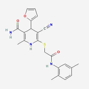 molecular formula C22H22N4O3S B11631043 5-Cyano-6-({2-[(2,5-dimethylphenyl)amino]-2-oxoethyl}sulfanyl)-4-(furan-2-yl)-2-methyl-1,4-dihydropyridine-3-carboxamide 