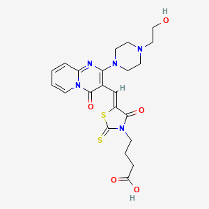 molecular formula C22H25N5O5S2 B11631061 4-[(5Z)-5-({2-[4-(2-hydroxyethyl)piperazin-1-yl]-4-oxo-4H-pyrido[1,2-a]pyrimidin-3-yl}methylidene)-4-oxo-2-thioxo-1,3-thiazolidin-3-yl]butanoic acid 