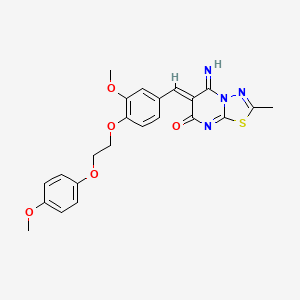 molecular formula C23H22N4O5S B11631085 (6Z)-5-imino-6-{3-methoxy-4-[2-(4-methoxyphenoxy)ethoxy]benzylidene}-2-methyl-5,6-dihydro-7H-[1,3,4]thiadiazolo[3,2-a]pyrimidin-7-one 