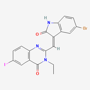 molecular formula C19H13BrIN3O2 B11631089 2-[(Z)-(5-bromo-2-oxo-1,2-dihydro-3H-indol-3-ylidene)methyl]-3-ethyl-6-iodoquinazolin-4(3H)-one 