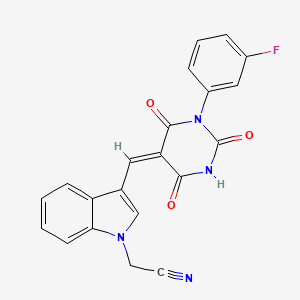 molecular formula C21H13FN4O3 B11631130 (3-{(E)-[1-(3-fluorophenyl)-2,4,6-trioxotetrahydropyrimidin-5(2H)-ylidene]methyl}-1H-indol-1-yl)acetonitrile 