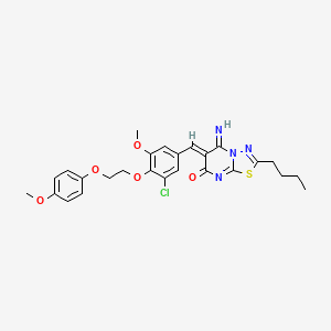 molecular formula C26H27ClN4O5S B11631170 (6Z)-2-butyl-6-{3-chloro-5-methoxy-4-[2-(4-methoxyphenoxy)ethoxy]benzylidene}-5-imino-5,6-dihydro-7H-[1,3,4]thiadiazolo[3,2-a]pyrimidin-7-one 