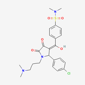 molecular formula C24H28ClN3O5S B11631202 4-[2-(4-Chlorophenyl)-1-[3-(dimethylamino)propyl]-4-hydroxy-5-oxo-2,5-dihydro-1H-pyrrole-3-carbonyl]-N,N-dimethylbenzene-1-sulfonamide 