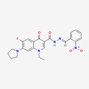 1-ethyl-6-fluoro-N'-[(E)-(2-nitrophenyl)methylidene]-4-oxo-7-(pyrrolidin-1-yl)-1,4-dihydroquinoline-3-carbohydrazide