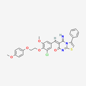 (6Z)-6-({3-Chloro-5-methoxy-4-[2-(4-methoxyphenoxy)ethoxy]phenyl}methylidene)-5-imino-3-phenyl-5H,6H,7H-[1,3]thiazolo[3,2-A]pyrimidin-7-one