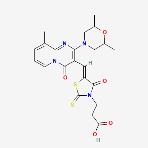 molecular formula C22H24N4O5S2 B11631251 3-[(5Z)-5-{[2-(2,6-dimethylmorpholin-4-yl)-9-methyl-4-oxo-4H-pyrido[1,2-a]pyrimidin-3-yl]methylidene}-4-oxo-2-thioxo-1,3-thiazolidin-3-yl]propanoic acid 