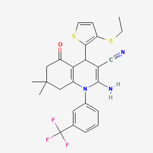 molecular formula C25H24F3N3OS2 B11631261 2-Amino-4-[3-(ethylsulfanyl)-2-thienyl]-7,7-dimethyl-5-oxo-1-[3-(trifluoromethyl)phenyl]-1,4,5,6,7,8-hexahydro-3-quinolinecarbonitrile 