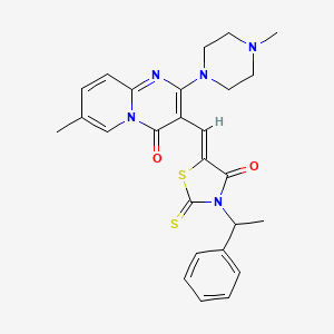 molecular formula C26H27N5O2S2 B11631347 7-methyl-2-(4-methylpiperazin-1-yl)-3-{(Z)-[4-oxo-3-(1-phenylethyl)-2-thioxo-1,3-thiazolidin-5-ylidene]methyl}-4H-pyrido[1,2-a]pyrimidin-4-one 