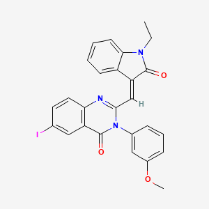 2-[(E)-(1-ethyl-2-oxo-1,2-dihydro-3H-indol-3-ylidene)methyl]-6-iodo-3-(3-methoxyphenyl)quinazolin-4(3H)-one