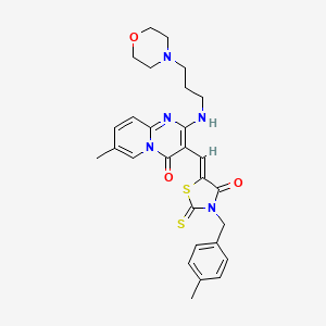 molecular formula C28H31N5O3S2 B11631430 7-methyl-3-{(Z)-[3-(4-methylbenzyl)-4-oxo-2-thioxo-1,3-thiazolidin-5-ylidene]methyl}-2-{[3-(morpholin-4-yl)propyl]amino}-4H-pyrido[1,2-a]pyrimidin-4-one 