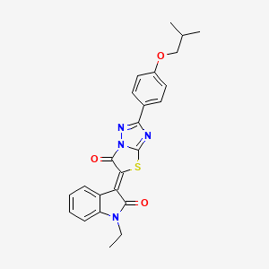 molecular formula C24H22N4O3S B11631531 (3Z)-1-ethyl-3-{2-[4-(2-methylpropoxy)phenyl]-6-oxo[1,3]thiazolo[3,2-b][1,2,4]triazol-5(6H)-ylidene}-1,3-dihydro-2H-indol-2-one 