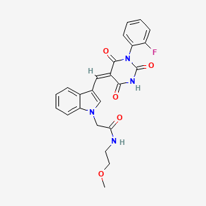 2-(3-{(E)-[1-(2-fluorophenyl)-2,4,6-trioxotetrahydropyrimidin-5(2H)-ylidene]methyl}-1H-indol-1-yl)-N-(2-methoxyethyl)acetamide