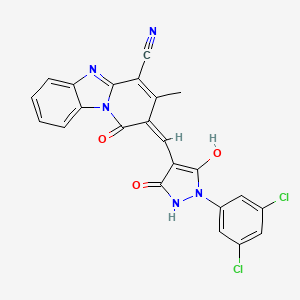 2-{(E)-[1-(3,5-dichlorophenyl)-3,5-dioxopyrazolidin-4-ylidene]methyl}-1-hydroxy-3-methylpyrido[1,2-a]benzimidazole-4-carbonitrile