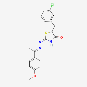 molecular formula C19H18ClN3O2S B11631734 (2E)-5-(3-chlorobenzyl)-2-{(2E)-[1-(4-methoxyphenyl)ethylidene]hydrazinylidene}-1,3-thiazolidin-4-one 