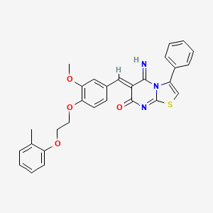 molecular formula C29H25N3O4S B11631780 (6Z)-5-imino-6-{3-methoxy-4-[2-(2-methylphenoxy)ethoxy]benzylidene}-3-phenyl-5,6-dihydro-7H-[1,3]thiazolo[3,2-a]pyrimidin-7-one 