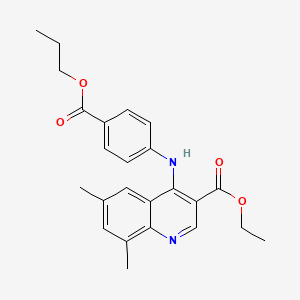 molecular formula C24H26N2O4 B11631824 Ethyl 6,8-dimethyl-4-{[4-(propoxycarbonyl)phenyl]amino}quinoline-3-carboxylate 