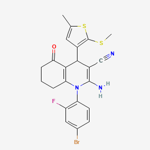 molecular formula C22H19BrFN3OS2 B11631854 2-Amino-1-(4-bromo-2-fluorophenyl)-4-[5-methyl-2-(methylsulfanyl)-3-thienyl]-5-oxo-1,4,5,6,7,8-hexahydro-3-quinolinecarbonitrile 