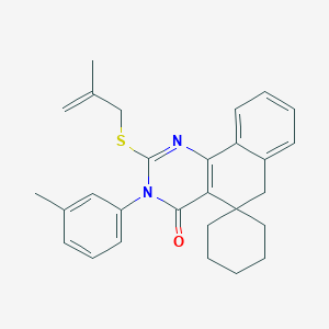 molecular formula C28H30N2OS B11631890 3-(3-methylphenyl)-2-[(2-methylprop-2-en-1-yl)sulfanyl]-3H-spiro[benzo[h]quinazoline-5,1'-cyclohexan]-4(6H)-one 