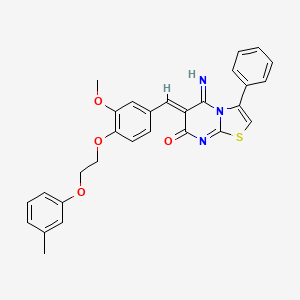 molecular formula C29H25N3O4S B11631917 (6Z)-5-imino-6-{3-methoxy-4-[2-(3-methylphenoxy)ethoxy]benzylidene}-3-phenyl-5,6-dihydro-7H-[1,3]thiazolo[3,2-a]pyrimidin-7-one 