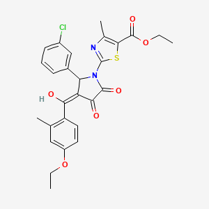 molecular formula C27H25ClN2O6S B11631930 ethyl 2-[2-(3-chlorophenyl)-3-(4-ethoxy-2-methylbenzoyl)-4-hydroxy-5-oxo-2,5-dihydro-1H-pyrrol-1-yl]-4-methyl-1,3-thiazole-5-carboxylate 