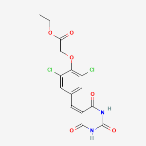 molecular formula C15H12Cl2N2O6 B11632000 ethyl {2,6-dichloro-4-[(2,4,6-trioxotetrahydropyrimidin-5(2H)-ylidene)methyl]phenoxy}acetate 