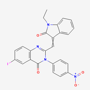 2-[(1-ethyl-2-oxo-1,2-dihydro-3H-indol-3-ylidene)methyl]-6-iodo-3-(4-nitrophenyl)quinazolin-4(3H)-one