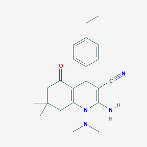 molecular formula C22H28N4O B11632112 2-Amino-1-(dimethylamino)-4-(4-ethylphenyl)-7,7-dimethyl-5-oxo-1,4,5,6,7,8-hexahydroquinoline-3-carbonitrile 