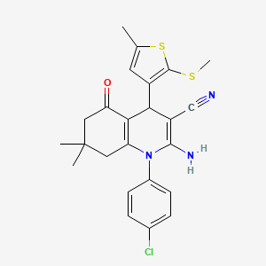 molecular formula C24H24ClN3OS2 B11632117 2-Amino-1-(4-chlorophenyl)-7,7-dimethyl-4-[5-methyl-2-(methylsulfanyl)-3-thienyl]-5-oxo-1,4,5,6,7,8-hexahydro-3-quinolinecarbonitrile 