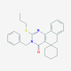 molecular formula C27H30N2OS B11632128 3-benzyl-2-(propylsulfanyl)-3H-spiro[benzo[h]quinazoline-5,1'-cyclohexan]-4(6H)-one 