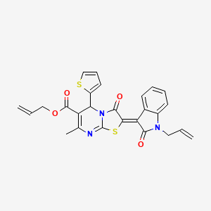 molecular formula C26H21N3O4S2 B11632138 Allyl (2Z)-2-(1-allyl-2-oxo-1,2-dihydro-3H-indol-3-ylidene)-7-methyl-3-oxo-5-(2-thienyl)-2,3-dihydro-5H-[1,3]thiazolo[3,2-A]pyrimidine-6-carboxylate 