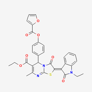 ethyl (2Z)-2-(1-ethyl-2-oxo-1,2-dihydro-3H-indol-3-ylidene)-5-{4-[(furan-2-ylcarbonyl)oxy]phenyl}-7-methyl-3-oxo-2,3-dihydro-5H-[1,3]thiazolo[3,2-a]pyrimidine-6-carboxylate