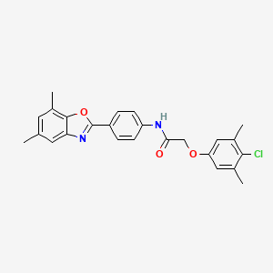 2-(4-chloro-3,5-dimethylphenoxy)-N-[4-(5,7-dimethyl-1,3-benzoxazol-2-yl)phenyl]acetamide