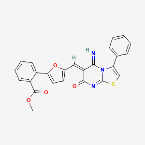 molecular formula C25H17N3O4S B11632265 methyl 2-{5-[(Z)-(5-imino-7-oxo-3-phenyl-5H-[1,3]thiazolo[3,2-a]pyrimidin-6(7H)-ylidene)methyl]furan-2-yl}benzoate 