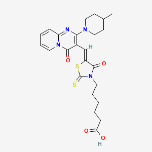 6-[(5Z)-5-{[2-(4-methylpiperidin-1-yl)-4-oxo-4H-pyrido[1,2-a]pyrimidin-3-yl]methylidene}-4-oxo-2-thioxo-1,3-thiazolidin-3-yl]hexanoic acid