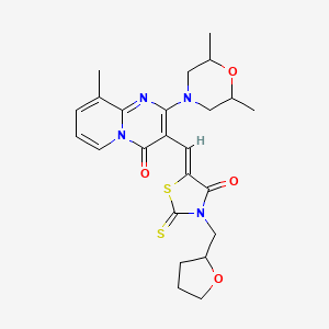 (5Z)-5-[[2-(2,6-dimethylmorpholin-4-yl)-9-methyl-4-oxopyrido[1,2-a]pyrimidin-3-yl]methylidene]-3-(oxolan-2-ylmethyl)-2-sulfanylidene-1,3-thiazolidin-4-one