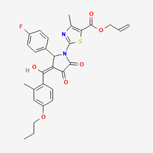 molecular formula C29H27FN2O6S B11632909 prop-2-en-1-yl 2-{2-(4-fluorophenyl)-4-hydroxy-3-[(2-methyl-4-propoxyphenyl)carbonyl]-5-oxo-2,5-dihydro-1H-pyrrol-1-yl}-4-methyl-1,3-thiazole-5-carboxylate 