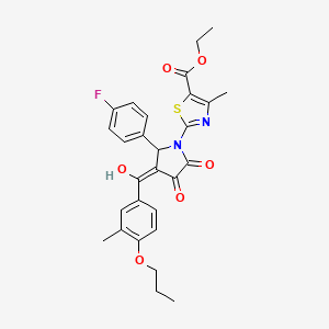 molecular formula C28H27FN2O6S B11633169 ethyl 2-[2-(4-fluorophenyl)-4-hydroxy-3-(3-methyl-4-propoxybenzoyl)-5-oxo-2,5-dihydro-1H-pyrrol-1-yl]-4-methyl-1,3-thiazole-5-carboxylate 