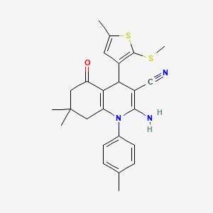 molecular formula C25H27N3OS2 B11633175 2-Amino-7,7-dimethyl-4-(5-methyl-2-(methylthio)thiophen-3-yl)-5-oxo-1-(p-tolyl)-1,4,5,6,7,8-hexahydroquinoline-3-carbonitrile CAS No. 476483-23-5