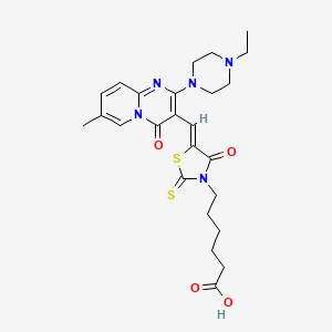 molecular formula C25H31N5O4S2 B11633221 6-(5-((2-(4-Ethylpiperazin-1-yl)-7-methyl-4-oxo-4H-pyrido[1,2-a]pyrimidin-3-yl)methylene)-4-oxo-2-thioxothiazolidin-3-yl)hexanoic acid CAS No. 618076-77-0