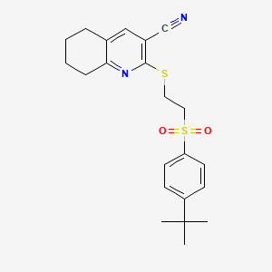 molecular formula C22H26N2O2S2 B11633331 2-({2-[(4-Tert-butylphenyl)sulfonyl]ethyl}sulfanyl)-5,6,7,8-tetrahydroquinoline-3-carbonitrile 